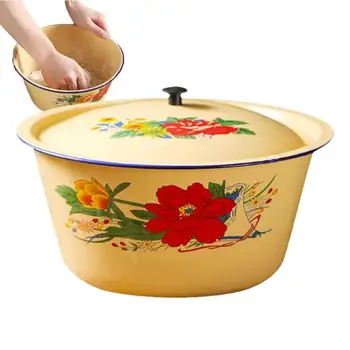 Retro Enamel Mixing Bowl with Lid – Vintage Enamelware for Soup, Rice, Vegetables & Storage 1