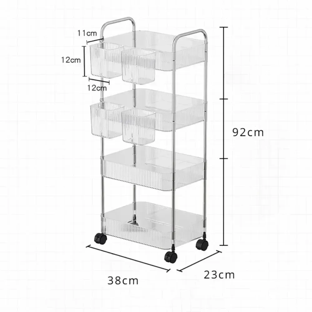 Transparent Storage Rack Trolley Acrylic Rolling Cart Hanging Basket Bathroom Makeup Bookshelf