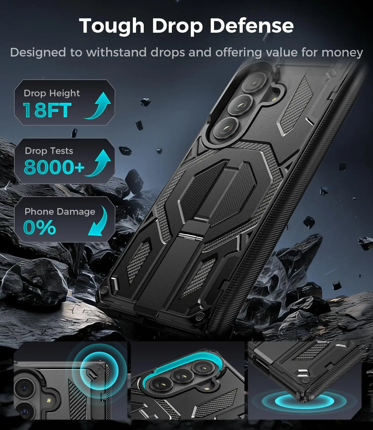 Magnetic Stand Rugged Shockproof Case with Hinge Protection and Military-Grade Durability