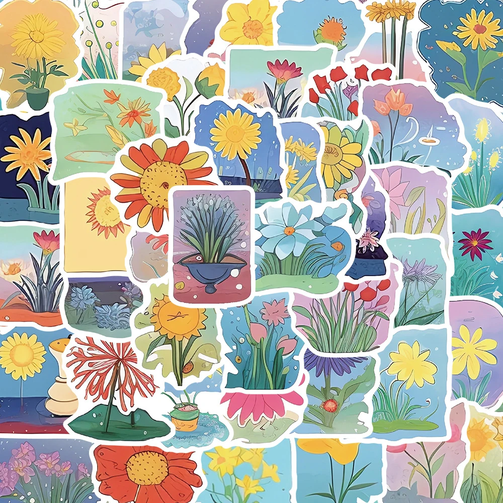 

10/30/60pcs Colorful Plant Flower Sticker Aesthetic Decoration Decal DIY Scrapbooking Diary Phone Waterproof Kawaii Sticker Pack