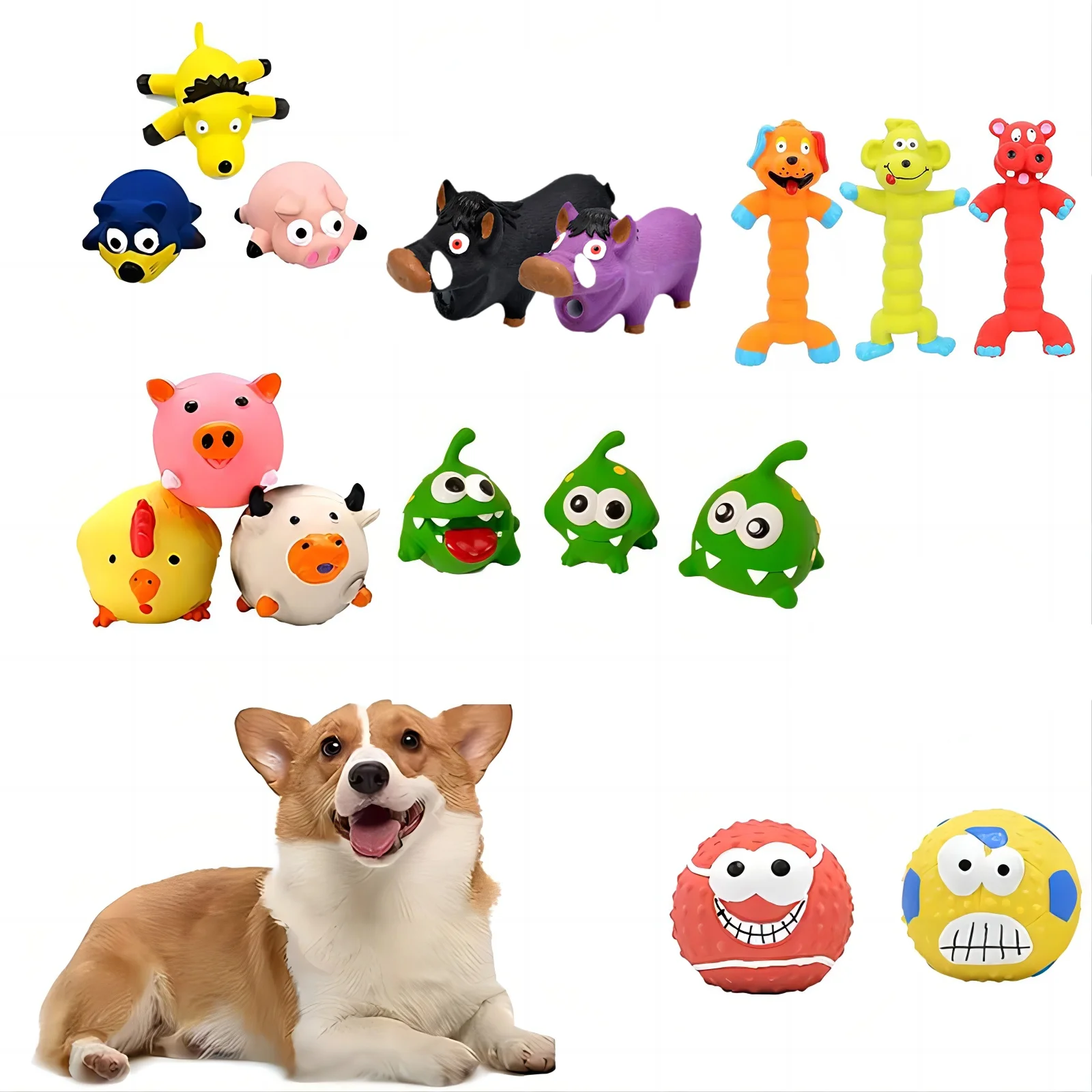 Dog Squeaky Rubber Toys Dog Latex Chew Toy Puppy Sound Toy Animal Bite Resistant Train Pet Supplies For Small Medium Large Dog