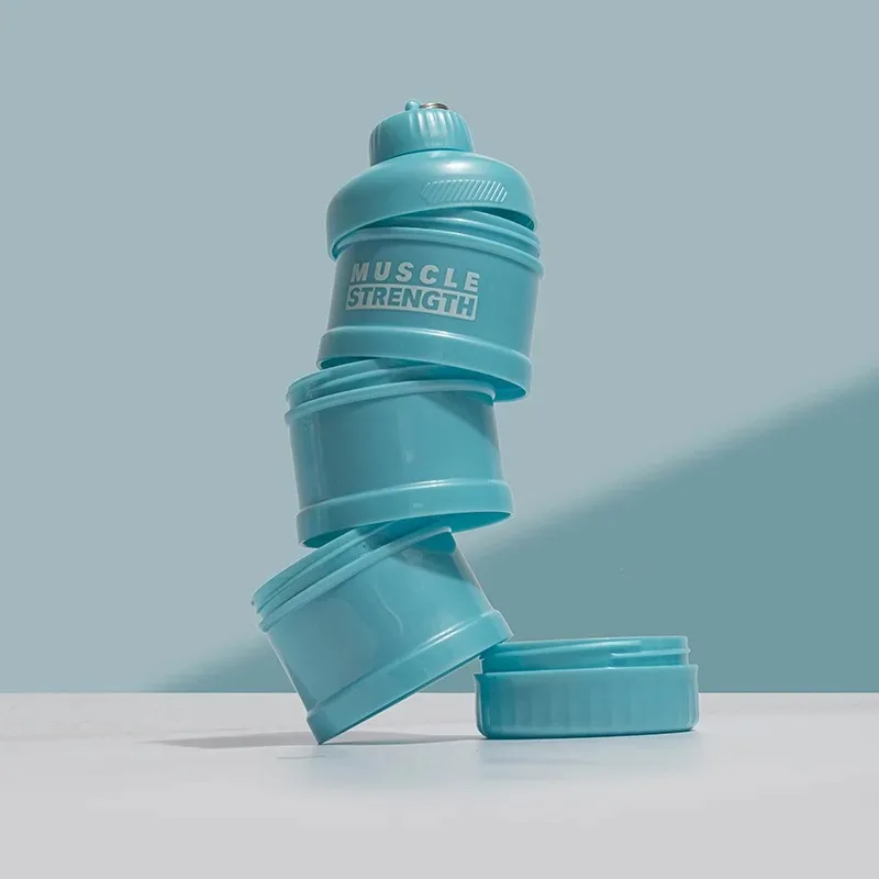 3-layer Portable Protein Powder Box Funnel Powder Box Fitness Supplement Bottle Handle Layered Storage Medicine Box Snack Can