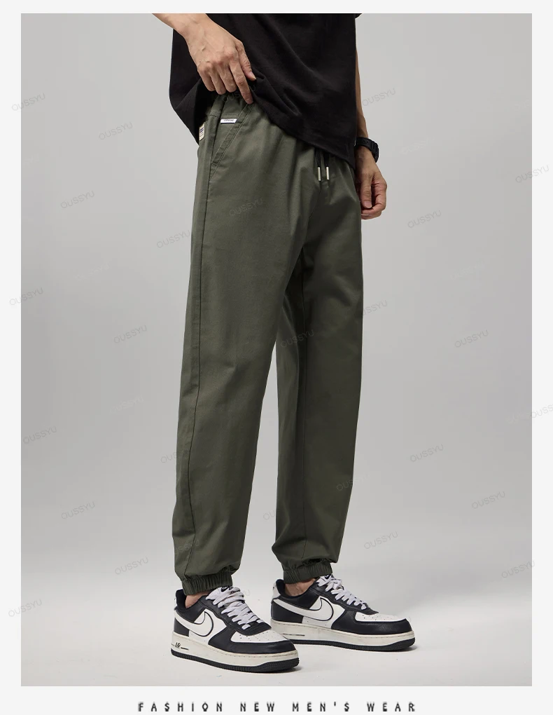 High Quality 98%Cotton Men's Casual Pants Man Thin Drawstring Elastic Waist Korean Khaki Sweatpants Jogging Harem Trousers Male