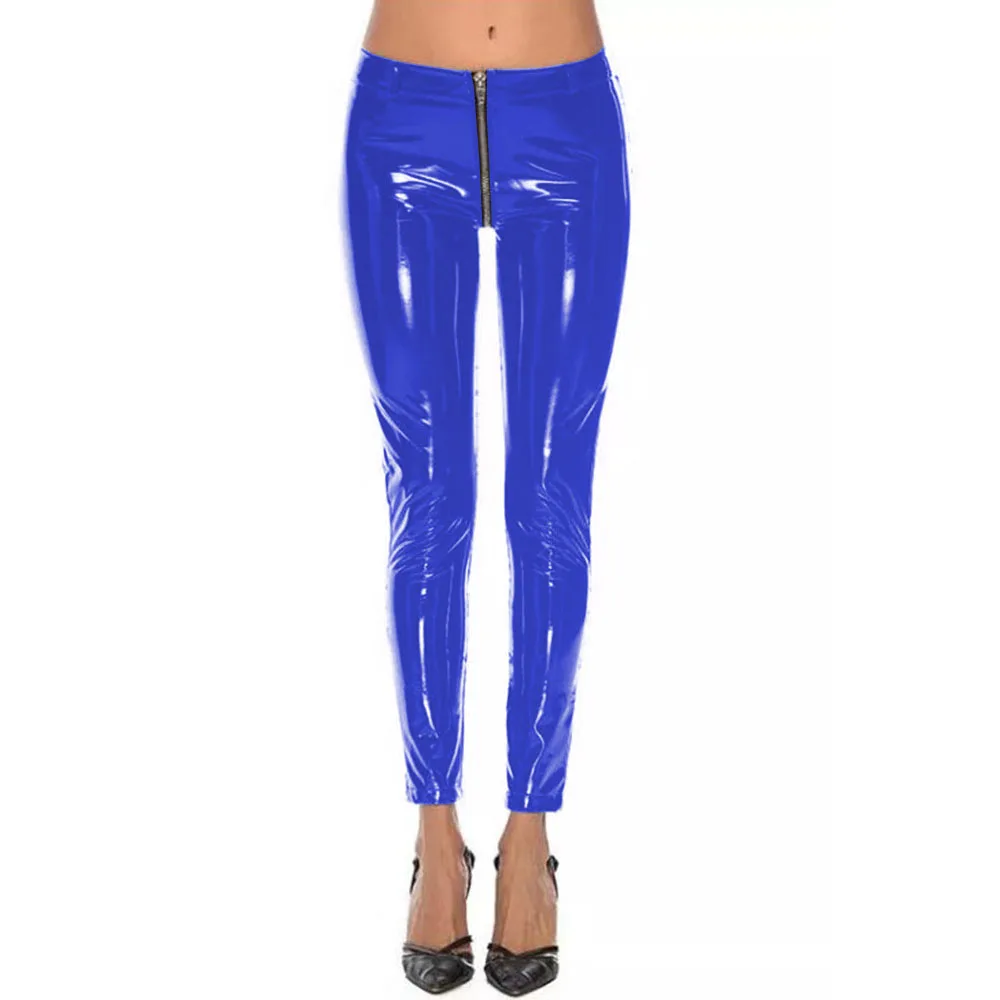 Women PVC Leather Legging Full Zipper Slim Faux Leather Pants Exotic Sexy Pencil Pants Open Crotch Erotic Club Skinny Trousers