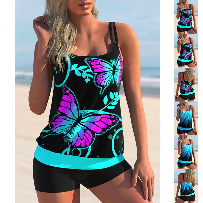 

2023 Women's Fashion Monokini Swimwear Two Piece Beach Swimwear Print Tankinis Summer Beach Wear Swimming New Tankinis Set