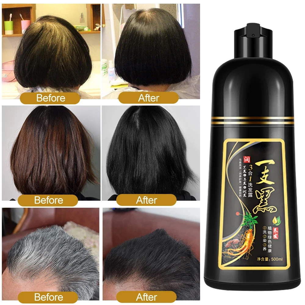 500ml Natural Plant Conditioning Hair Dye Black Shampoo Fast Dye White Grey Hair Removal Coloring Black