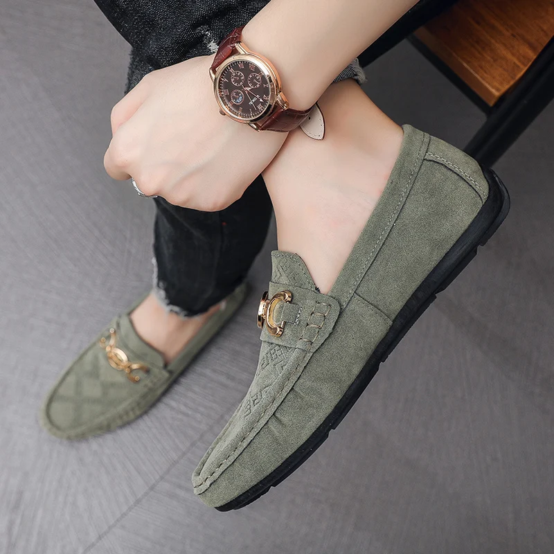 Fashion Blue Men's Leather Loafers Breathable Flats Moccasins Men Slip-On Casual Shoes Comfortable Daily Male Driving Shoes 2024