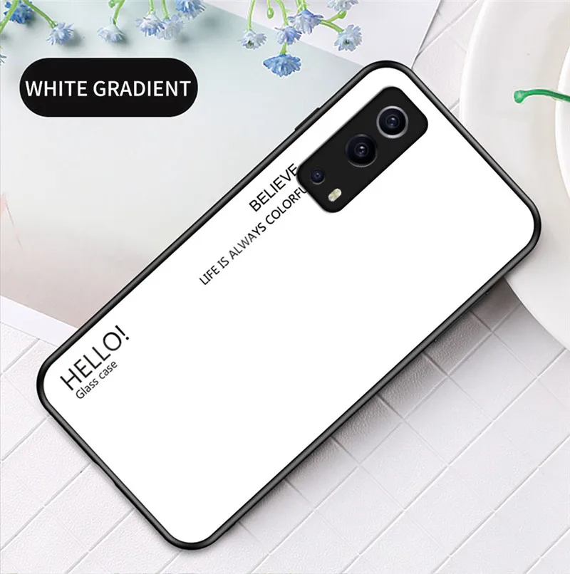 Gradient Tempered Glass Back Cover with Soft Silicone TPU Bumper - Slim Protective Case
