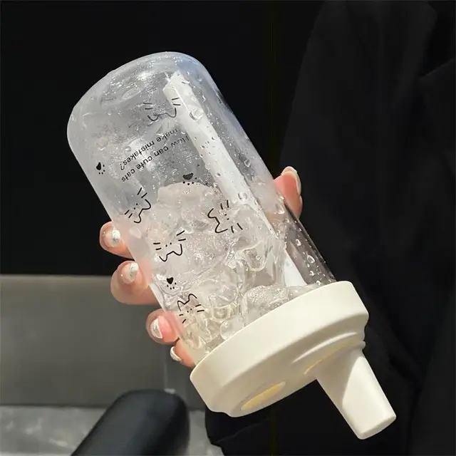 New Plastic Water Bottle For Girls With Straw Lid Bubble Milk Tea Plastic Cup Simple Outdoor School Straw Drinking Water Bottles 5