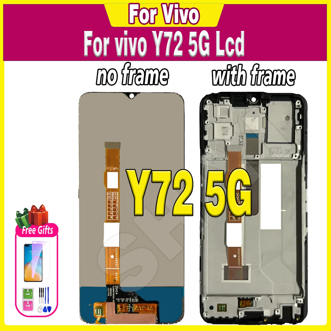 

6.58"LCD For Vivo Y72 5G LCD V2041 Display Touch Screen Digitizer Assembly Y72 5G Screen With Frame Replacement Parts