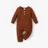 PatPat Baby Boy/Girl Solid Ribbed Long-sleeve Jumpsuit with Pocket Soft and Comfortable Perfect for Outings Basic Style