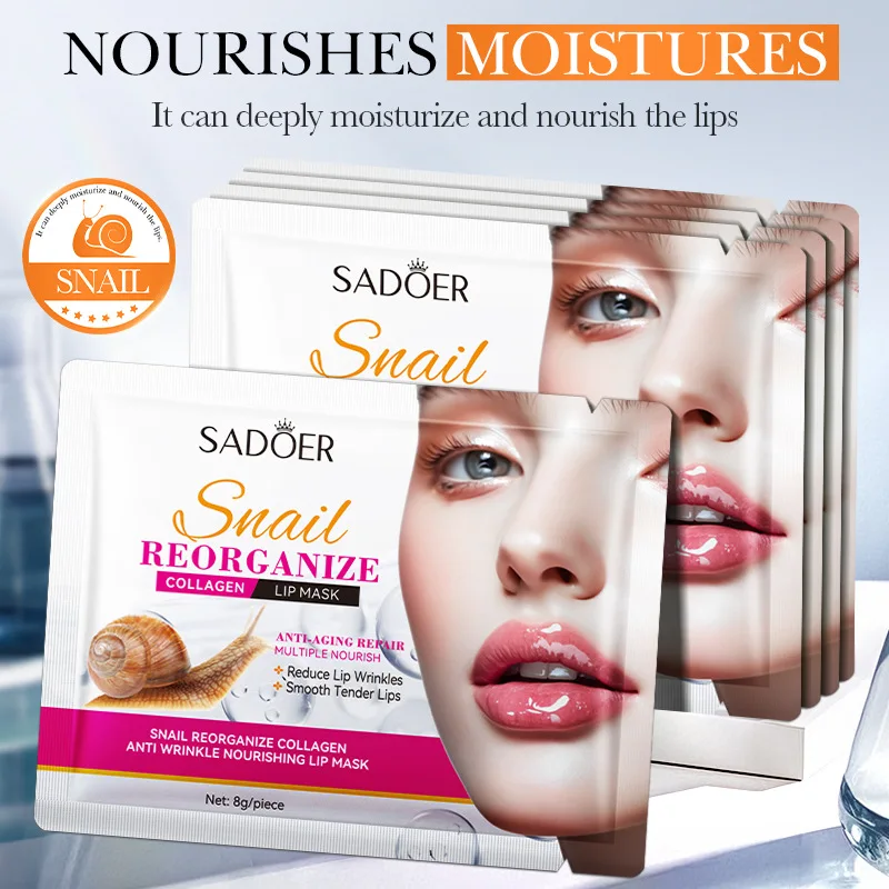 10pcs SADOER Snail Crystal Collagen Lip Mask Anti Wrinkle Nourishing Plump Lips Moisturizing Lip Patches Skin Care Products