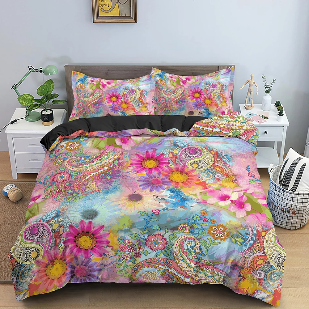 Bohemian Duvet Cover Set Full Colorful Floral Boho Striped Bedding Set Ultra Soft Microfiber Double Duvet Cover Comforter Cover deep fitted sheets