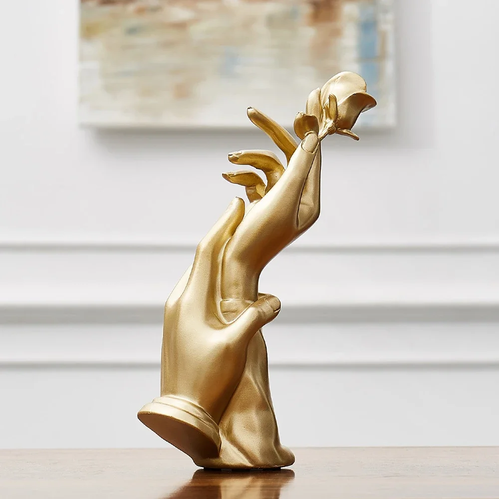 Modern-Abstract-Golden-Sculpture-Creative-Hand-Statue-Luxury-Home ...