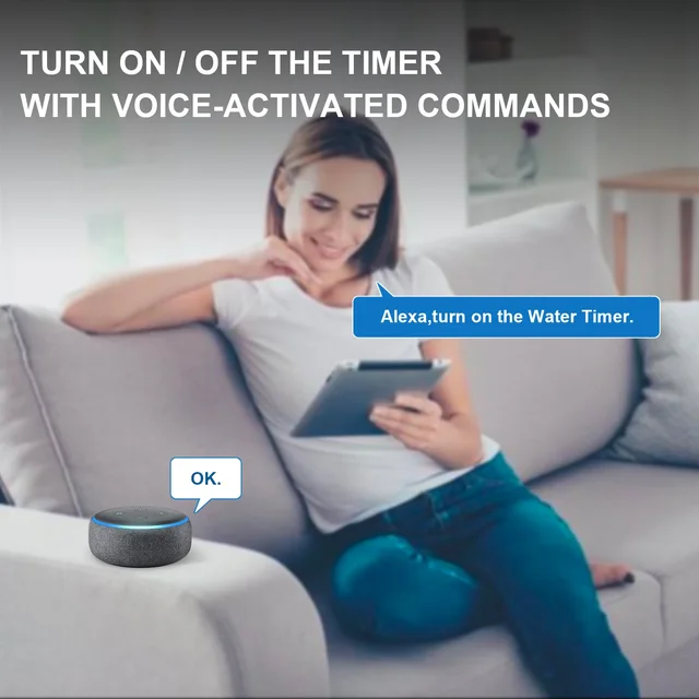 Tuya WiFi Sprinkler Timer 2 Zone, Smart Water Hose Timer Compatible with Alexa and Google Rain Delay for Garden Yards and Lawns 4