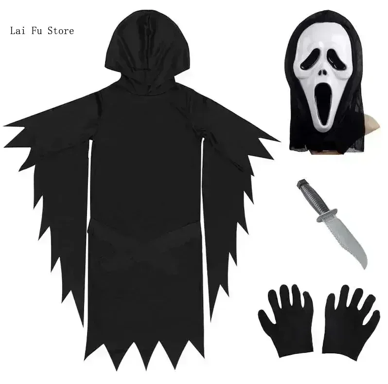Efymosce Halloween Scream Déguisement Pour Enfant, Ghostface Costume, Masque Inclus Et Poignard En Plastique, Adapté Pour Halloween, Carnaval, Mascarade, Soirée D'horreur (M