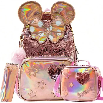 16 Inch Cute Sequin Backpack for Girl Kids School Bag Set with Lunch Box for Elementary Students Primary School 3 in 1 Bookbag 1