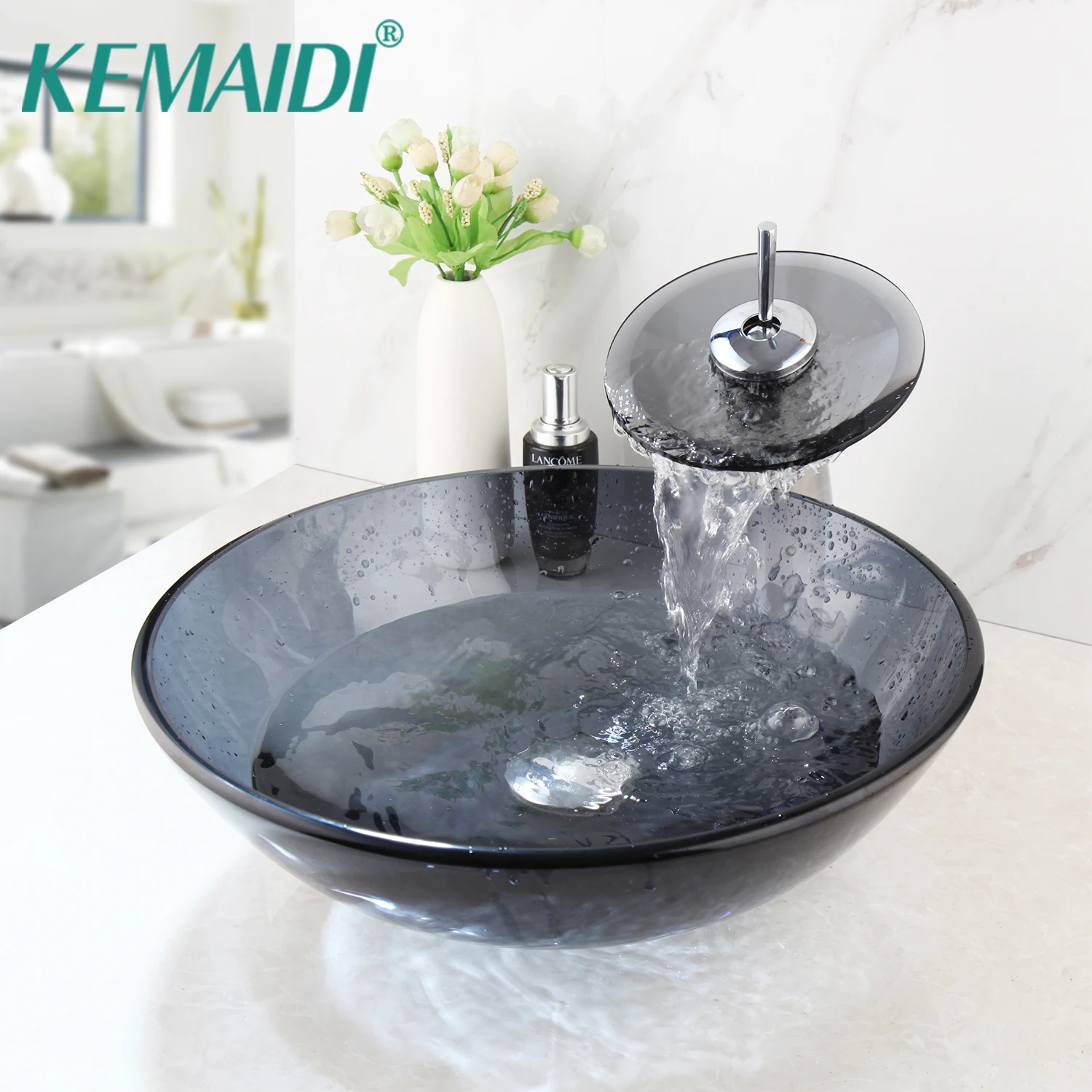 White Bathroom Ceramic Vessel Sink Basin Bowl Combo Black Mixer Faucet  Drain Set