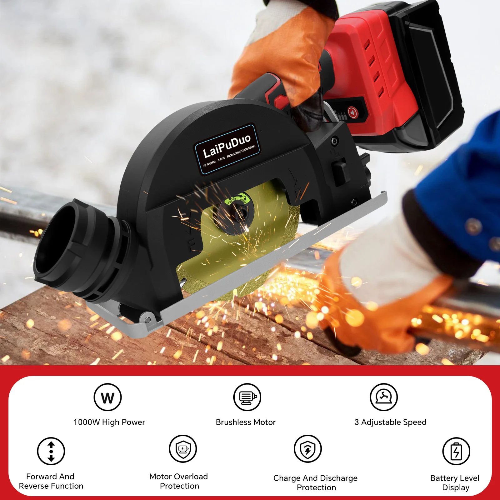 Brushless Circular Saw Cordless Cut Off Tool Metal Wood Tile Cutting 12000RPM Mi