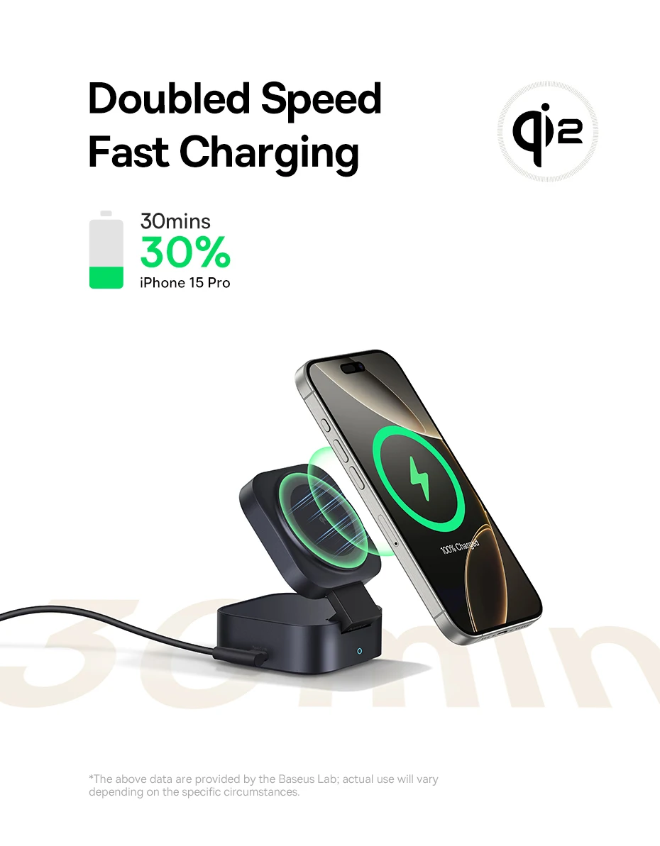 Baseus Qi2 15W Magnetic Wireless Charger For iPhone 16 15 14 13 12 Built in
