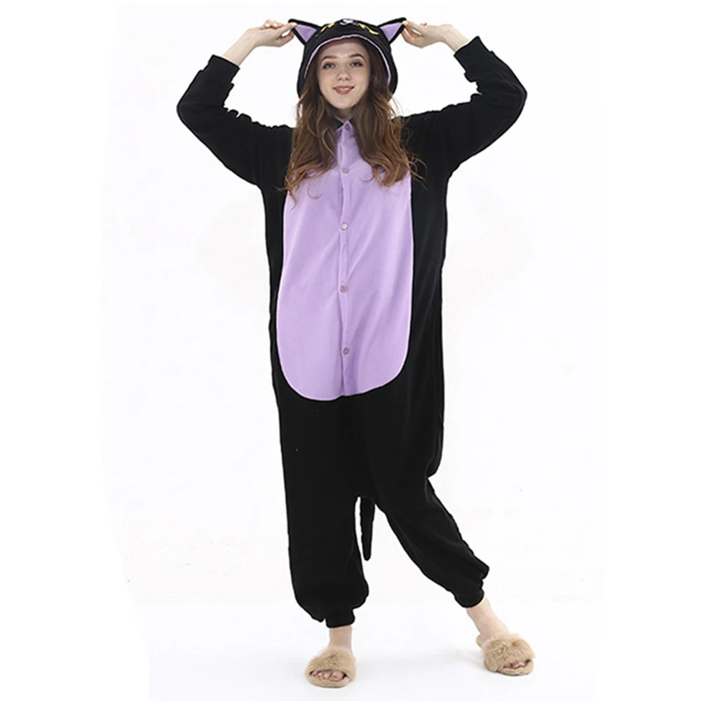 Cat Animal Simulation Costume Adult Female Jumpsuit Pajamas Warm Flannel Home Wear Women's Clothing Multiple Colors Available
