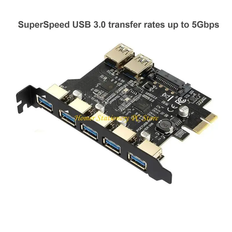 Y5LA 7 포트 USB PCIE 허브 PCI-E 확장 카드 어댑터 커넥터 확장기