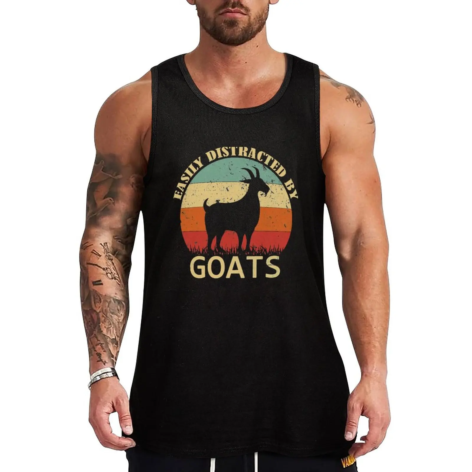 

New Easily Distracted By Goats Retro Vintage Funny Goat Lover Tank Top anime sleeveless gym shirts male summer clothes for men