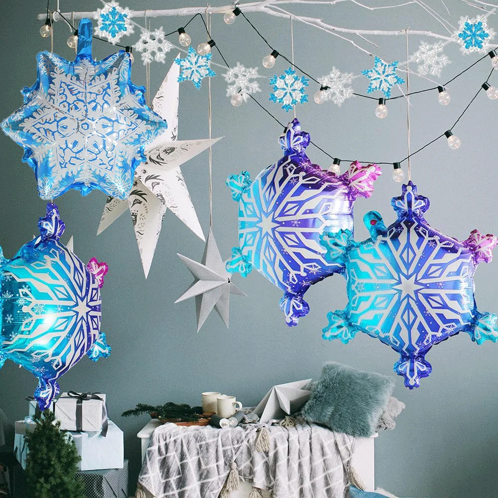 Große Schneeflocken-Luftballons, Winterblau, gefrorenes Eis, Schnee-Thema, Geburtstagsfeier, Zahlenballon, 2026, Neujahr, Winterwunderland-Dekor – Detail 8