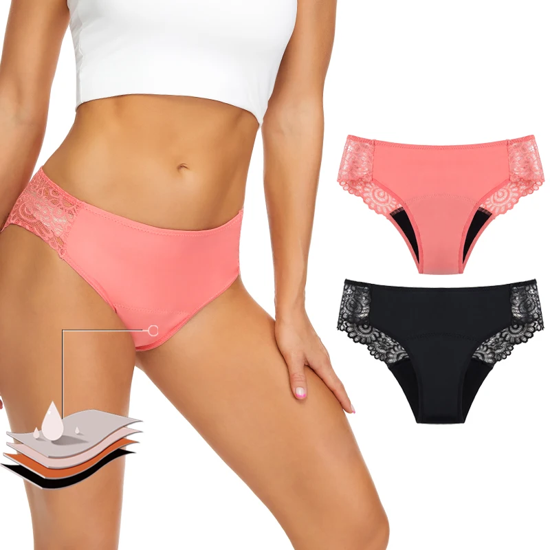 Teenager Menstrual Panties 4-Layer Leak Proof Hollow Sexy Lace Fast Absorption Women Underwear Heavy Flow Girls Period Briefs