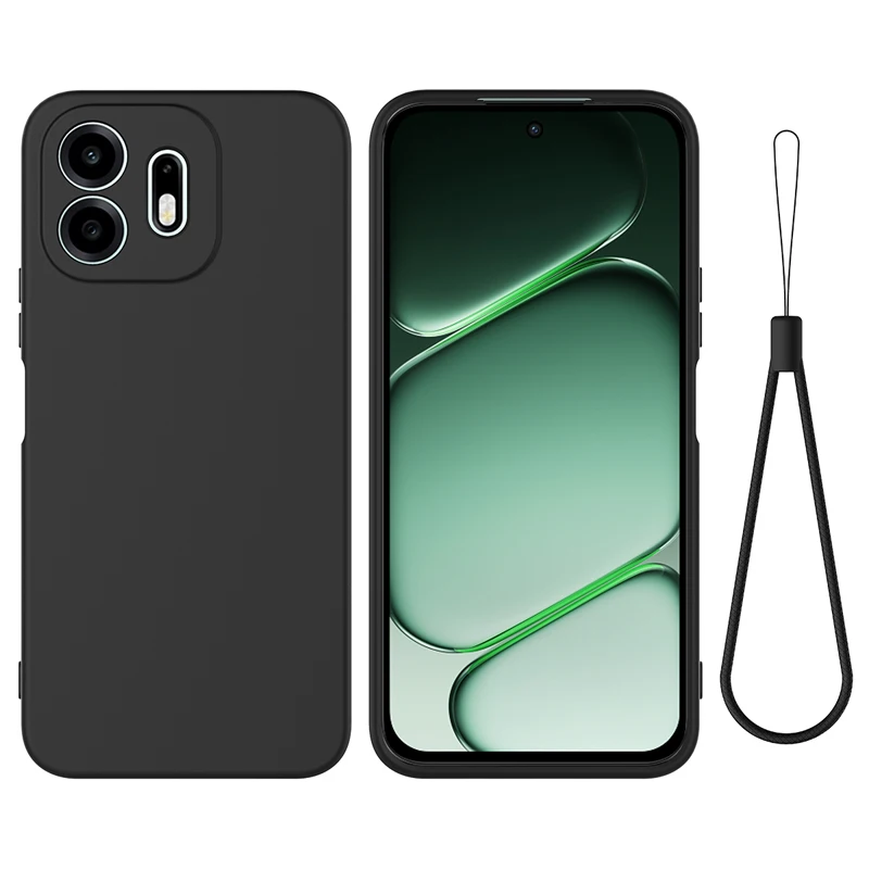 Premium Liquid Silicone Non-slip Back Phone Cover with Strap Lanyard and Flocking Interior