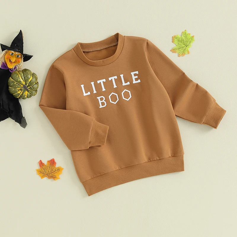 Halloween Toddler Boys Girls Sweatshirts - Cute Letter Print Crew Neck Long Sleeve Kids Pullovers for Fall - Trendy Tops for 6