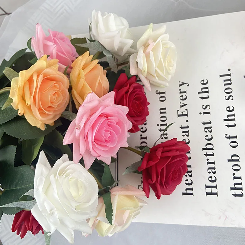 12pcs/Lot Rose Latex Artificial Flowers Real Touch Rose Flowers Home Decorations for Wedding Birthday Party Decor Branch Bouquet - Image 2