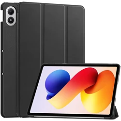 Premium PU Leather Tri - Folding Kids Stand Magnetic Tablet Cover for Redmi Pad 2 Pro 12.1 (Black)