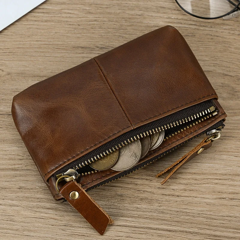 Luufan Genuine Leather Zipper Coin Wallet Men Wowen Natural Leather Small Short Purse Card Holder Cash Clutch Wallets Key Ring