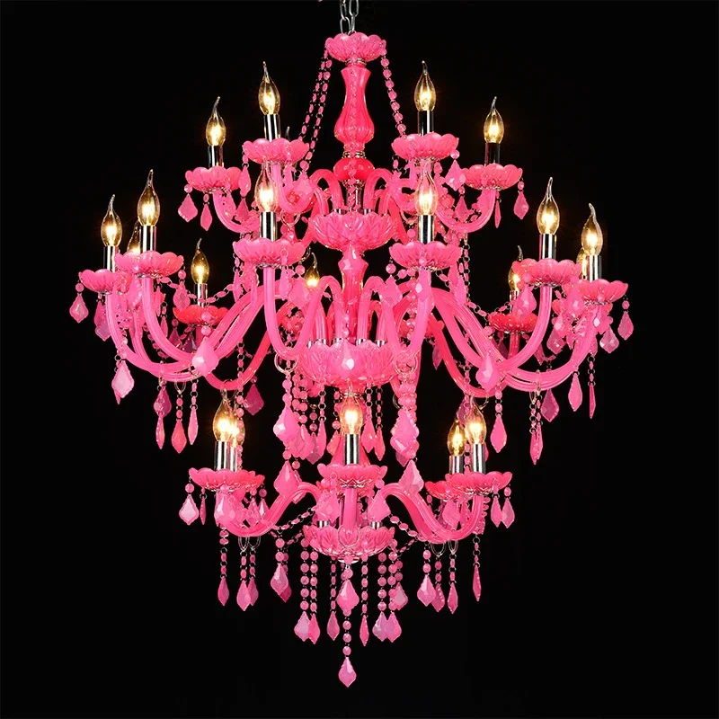 

Hot Selling Pink Crystal Chandelier Lustre Crystal Chandelier D950mm 6+12+6 Arms LED Optional Lustres De Cristal Chandelier