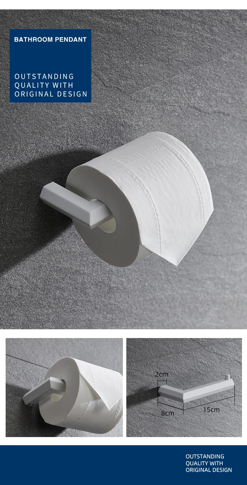 Description Picture 6 of itemStainless Steel 304 White Wall Mounted Bathroom Towel Ring Toilet Tissue Paper Holder Robe Hook Hardware Set
