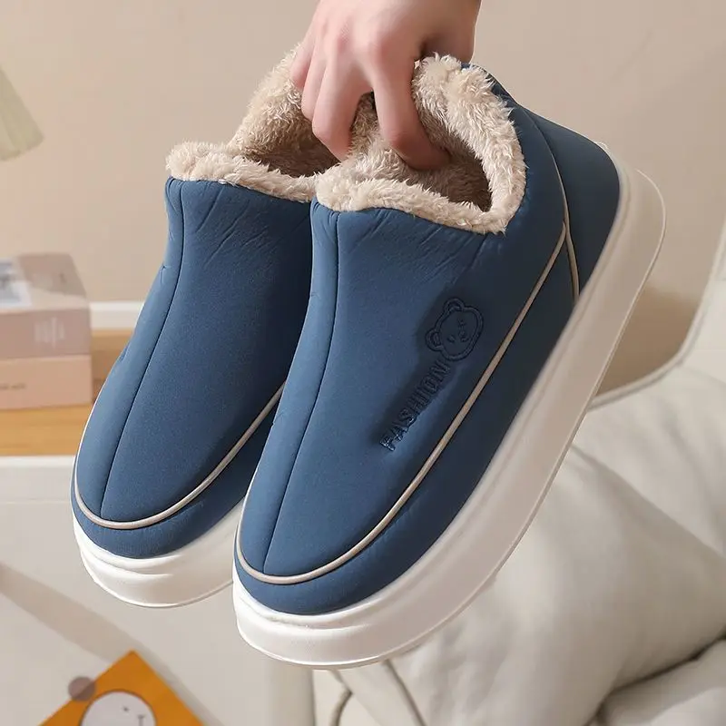 2025 Winter Full Wrap Slip-on Hausschuhe Unisex Mom Komfort Flauschigen Rutschen Frau Plattform Pelz Schuhe Damen Weibliche Schlafzimmer hausschuhe – Detail 3