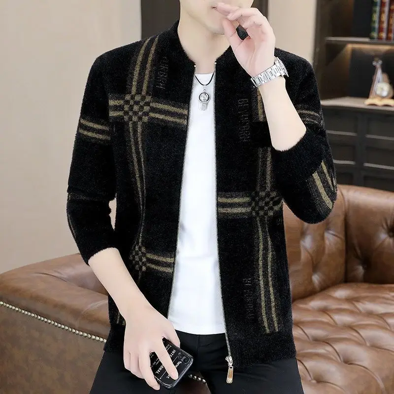 2023 Spring Autumn New Round Neck Long Sleeve Fashion Printing Knitting Cardigan Man High Street Loose Zipper All-match Coat
