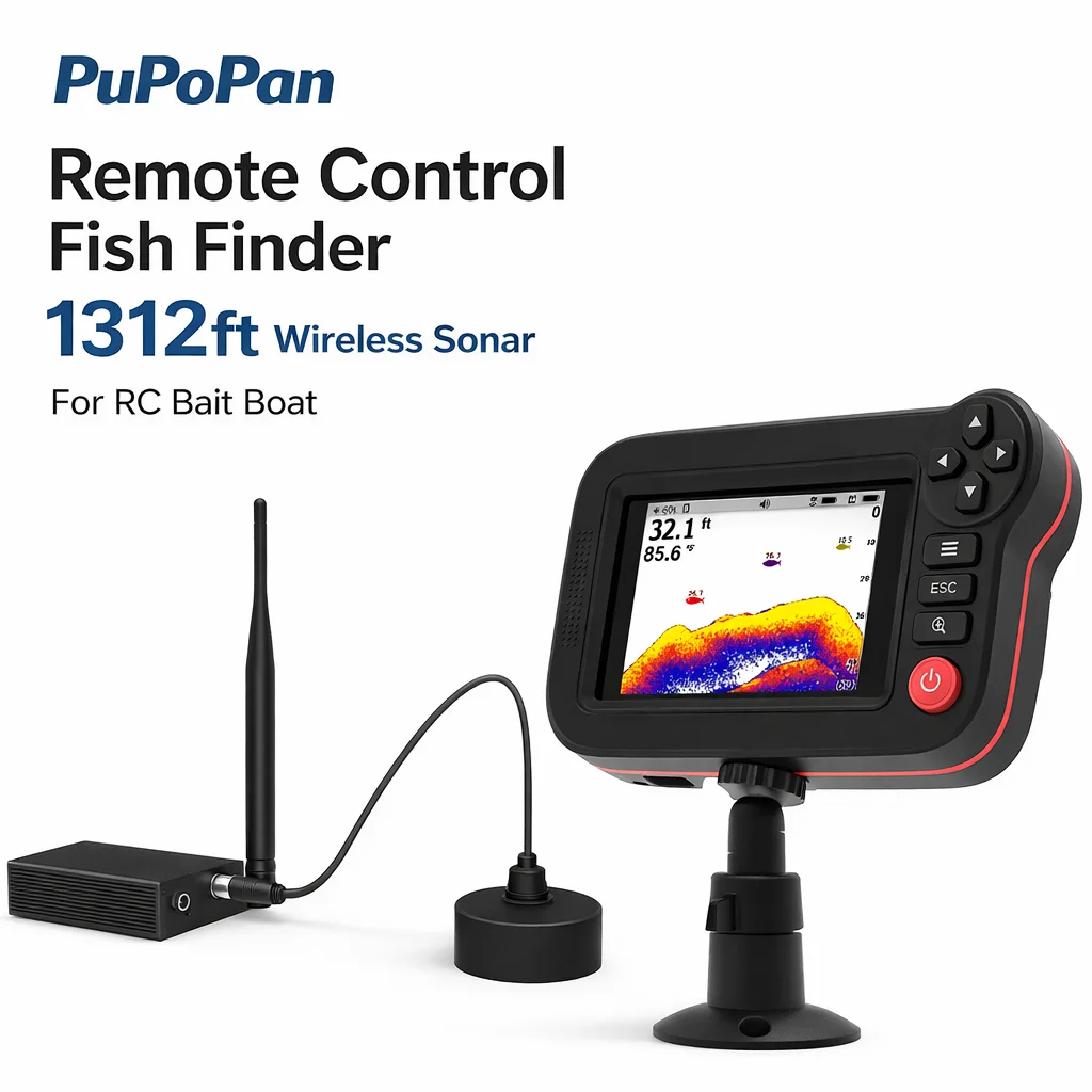 Sonar sans fil pour bateau appât RC portée 1312ft avec batterie lithium rechargeable - Remote Control Fish Finder