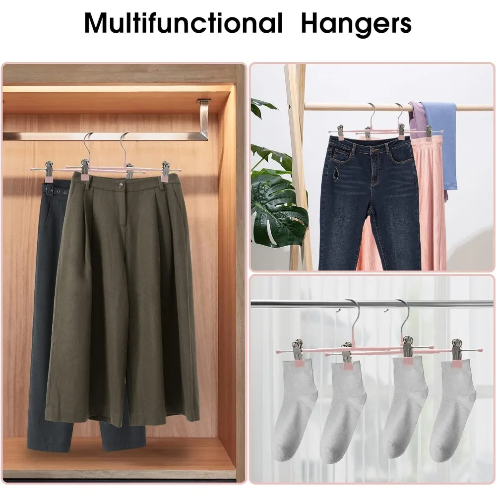 10pcs Thin Trouser Hangers, Non-Slip Pant Hangers with Adjustable Clips, Space Saving Hangers for Clothes, Skirt 6