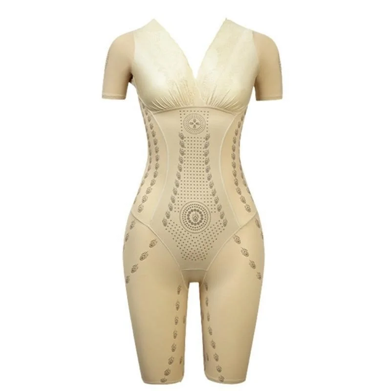 Womens Short Sleeve Tummy Control Shapewear Bodysuit-Slimming Waist Trainer Bodysuit Leotard Jumpsuit Tops Body Shaper