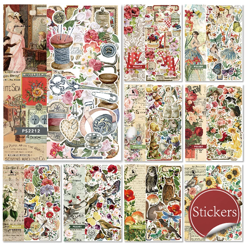 

12 styles 12 inch Vintage Stationery Sticker Fashion Notes Diary Planner junk journal Decorative Scrapbooking DIY Craft Sticker