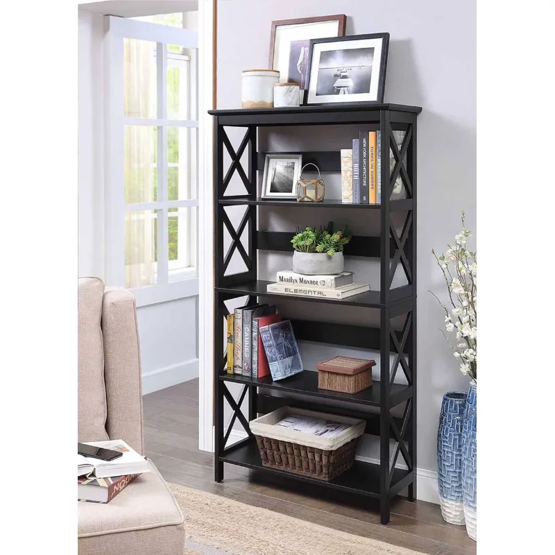 Oxford-5-Tier-Bookcase-Black-book-rack-bookcase-Living-Room-Furniture ...