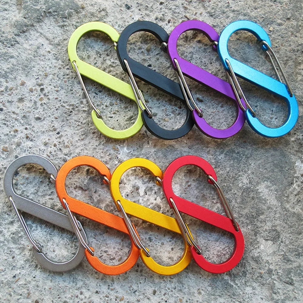 

10PCS S Double Carabiner Set Camping EDC Survival Climbing Spring Backpack Clasps Keychain Tactical Gear Hooks Key Chain Clip