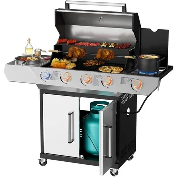 Led 4-Burner Gas BBQ Grill with Side Burner 1