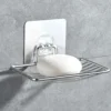 1pc-Stainless Steel Soap Rack Punch-free Nail-free Bathroom Single Layer Drain Wall Hanging Sucker Soap Box Light Luxury Shelf 1