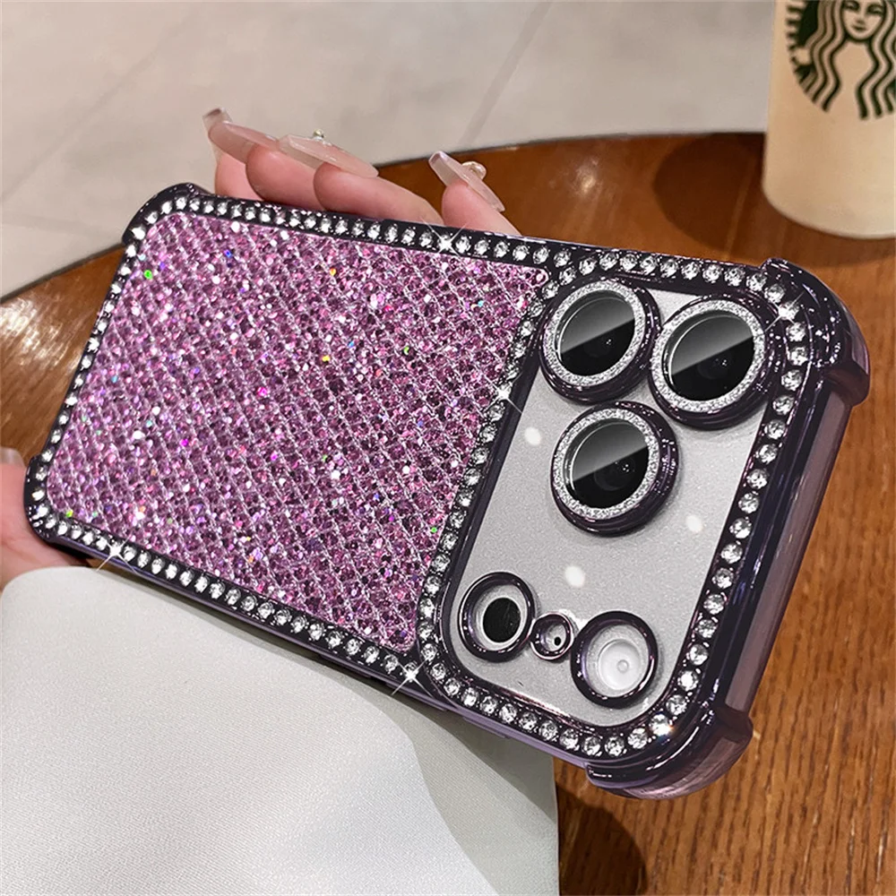 Colorful Glitter Full Screen Diamond Phone Case for iPhone 18 Pro Max 17 16 15 14 13 Lens Protection Plated Shockproof Cover