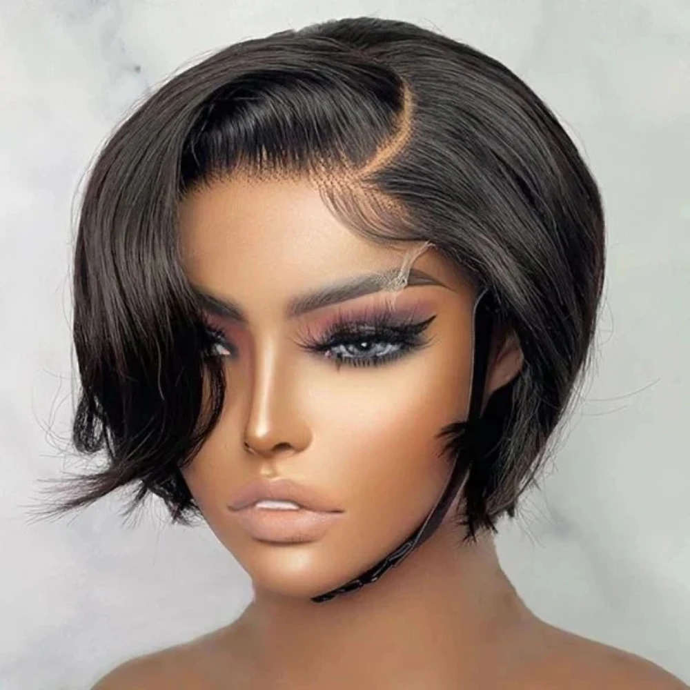 Short Straight Human Hair Wigs Natural Color Brazilian Remy Hair Pixie Cut Wig Cheap Human Machine Wig For Black Women