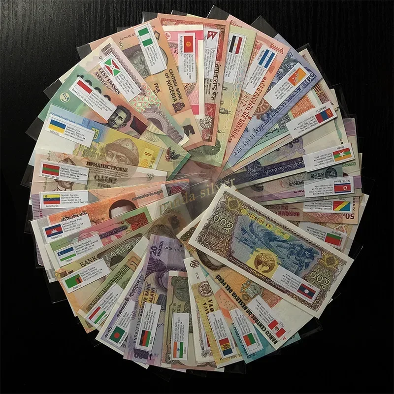 Set Lot 53 PCS Notes From 28 Countries UNC Condition Original Notes (Out of Use Now ) Note for Collection Gift Commemorative Banknotes World Original Notes