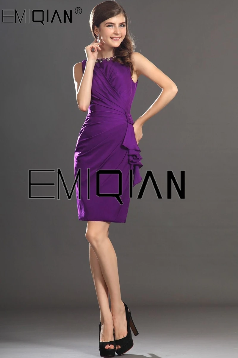 Elegant Sleeveless Short Party Dress Knee Length Purple Chiffon Cocktail Dress